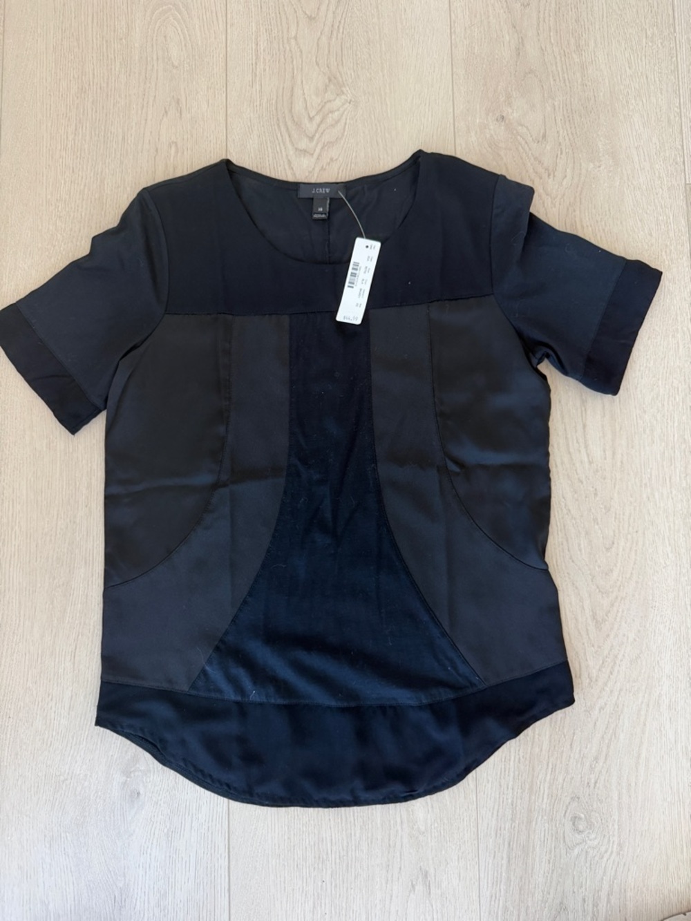 J. Crew Black Short-Sleeve Mixed-Fabric Blouse